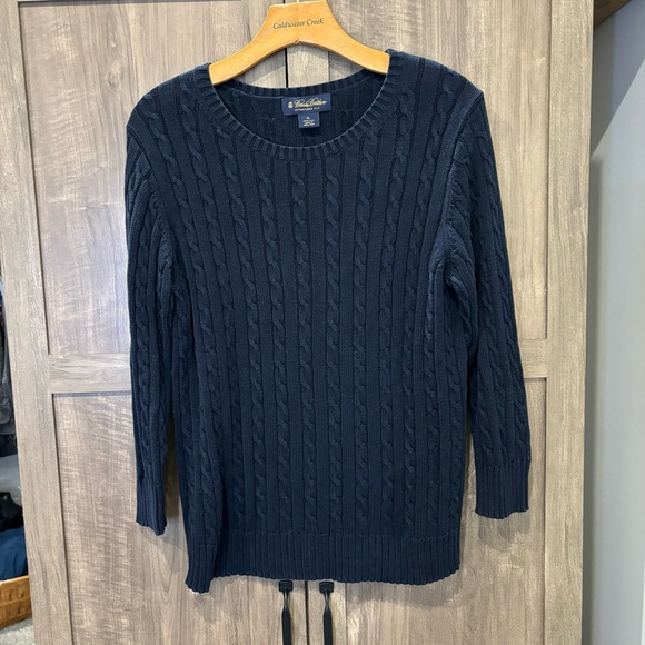Brooks Brothers Sweaters - Brooks Brothers Women's XL 100% Silk Cable Knit Sweater 3/4 Sleeve Navy Blue